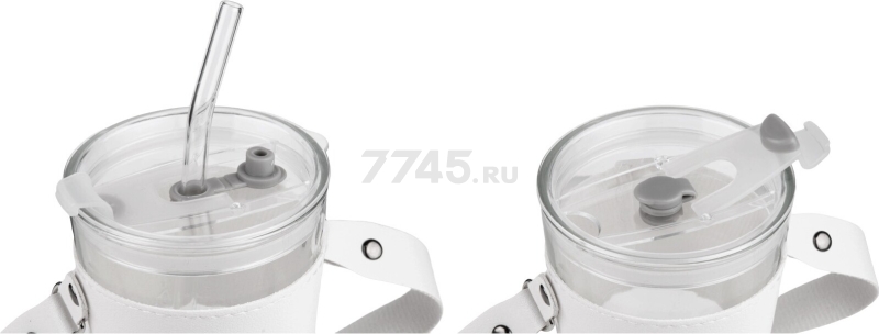 Стакан стеклянный для напитков с трубочкой, капхолдером и ремешком PERFECTO LINEA Clear 450 мл (31-450301) - Фото 5