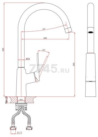 Смеситель для кухни A-FIVE Lily бронза (А5-1524) - Фото 2