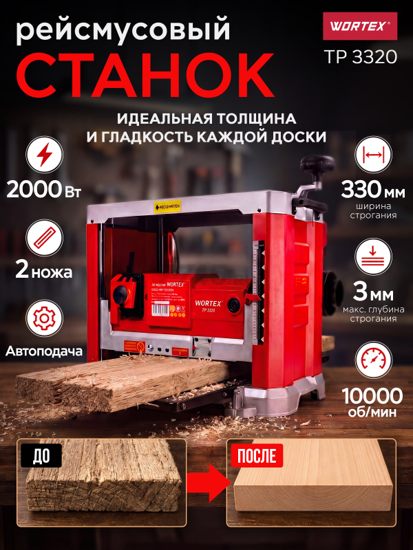 Станок рейсмусовый WORTEX TP 3320 (1325438)