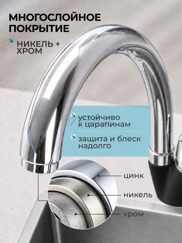 Смеситель для кухни ECONOCE серия 280 черный (EC0283BL) - Фото 4