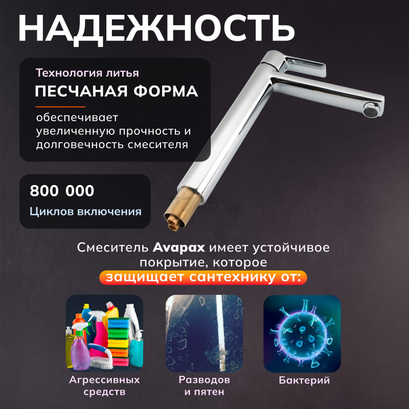 Смеситель для умывальника AVAPAX Rhein хром (AP06112C) - Фото 3