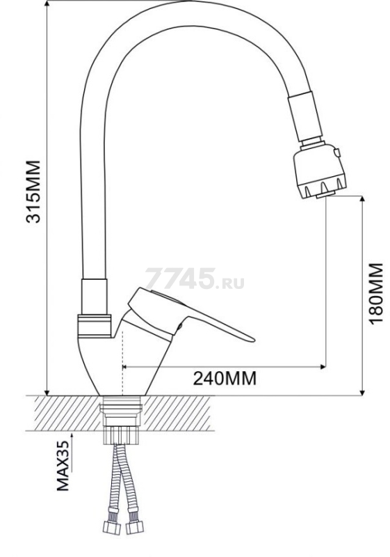 Смеситель для кухни ECONOCE серия 240 черный (EC0245BL) - Фото 12