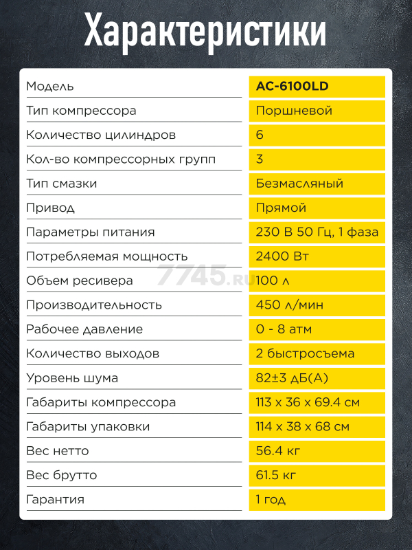 Компрессор безмасляный DGM AC-6100LD (DG2720-3) - Фото 10