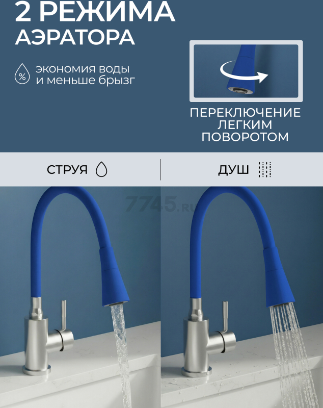 Излив гибкий для смесителя AV Engineering синий (AVZAP-2SBL) - Фото 4