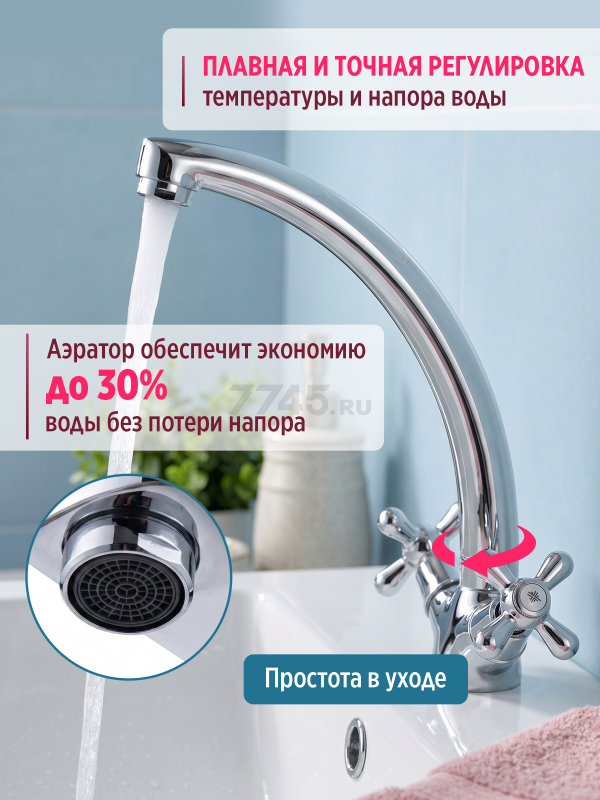 Смеситель для умывальника ECONOCE серия 340 (EC0344) - Фото 3