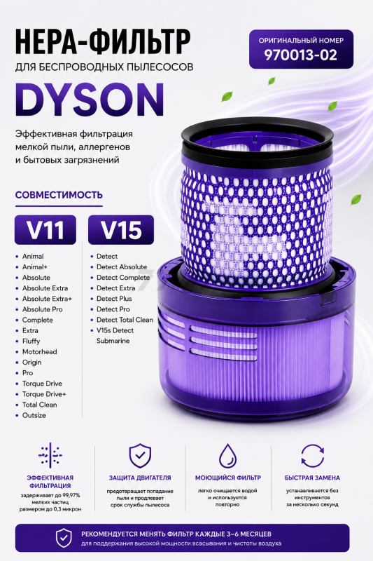 HEPA-фильтр для пылесосов Dyson V11 и V15 BRUNER (MPVC-3311)