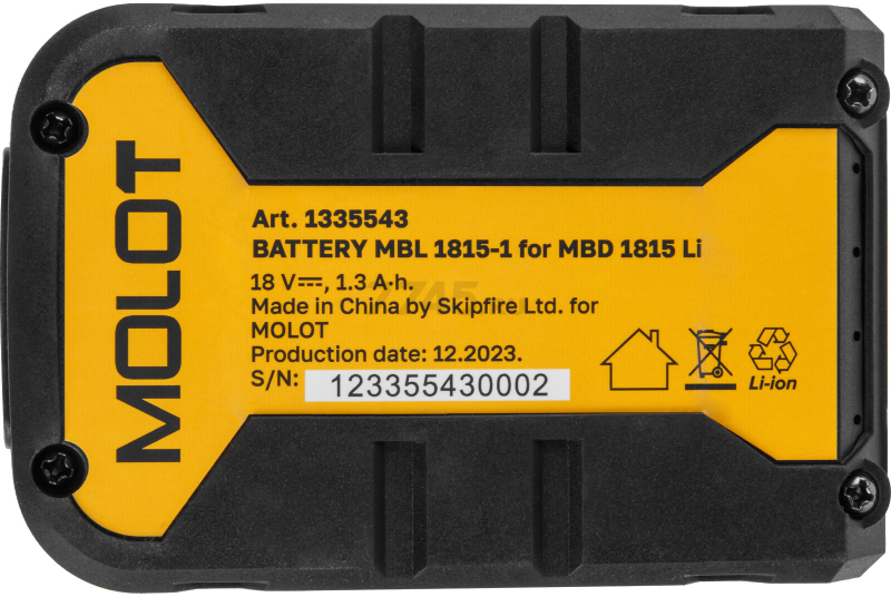 Аккумулятор 18 В 1,3 Ач Li-Ion MOLOT MBL 1815-1 (1335543) - Фото 3