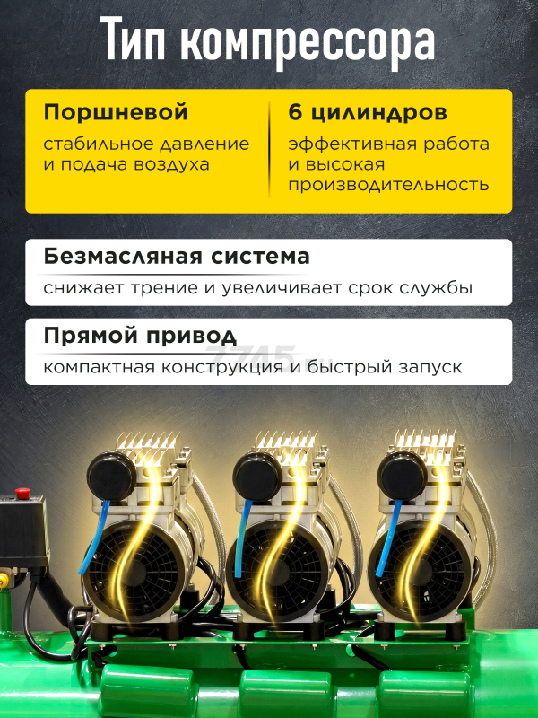 Компрессор безмасляный ECO AE-100-OF1 (EC2610-1) - Фото 2