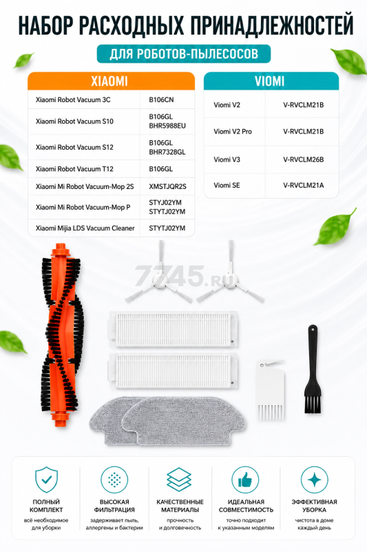 Набор аксессуаров для робота-пылесоса Xiaomi 3C, S10, S12, T12, Mop 2S BRUNER (MPVC-3613)