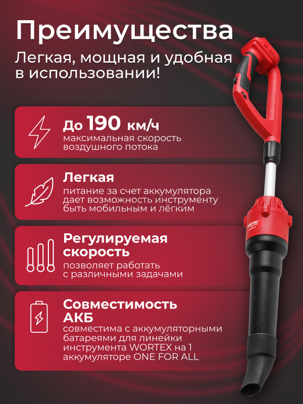 Воздуходувка аккумуляторная WORTEX BB 2018-1 D XLT SOLO (1334645) - Фото 4