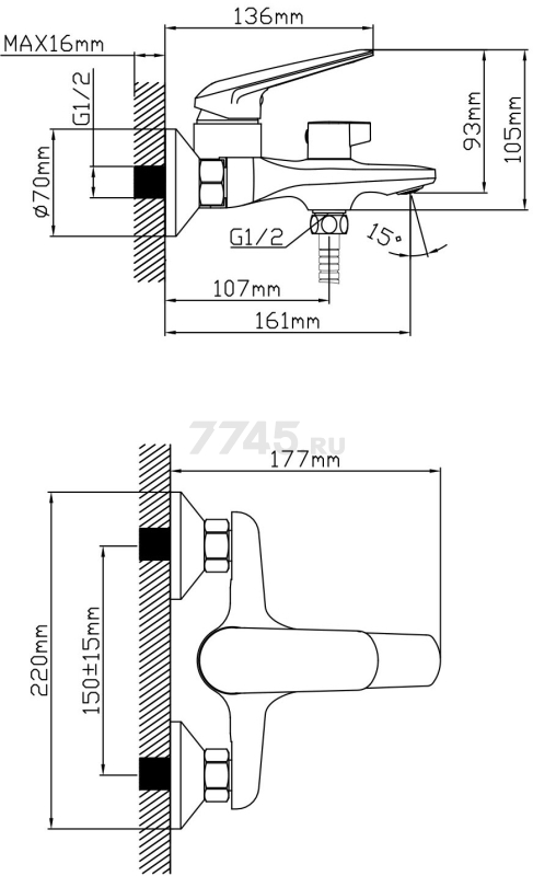 Смеситель для ванны AV ENGINEERING Pos (AVPOS3-A176-130) - Фото 14