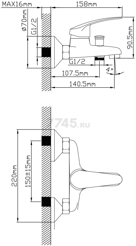 Смеситель для ванны AV ENGINEERING Shu (AVSHU3-A133-330) - Фото 14