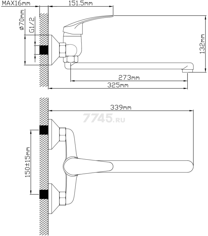 Смеситель для ванны AV ENGINEERING Shu (AVSHU7-A132-246) - Фото 2
