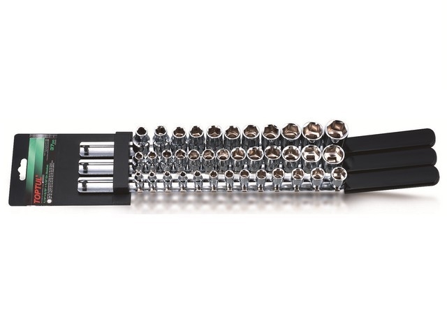 Набор головок 1/4", 3/8", 1/2" 4-22 мм 6 граней 37 предметов на подвесе TOPTUL (GAAQ3702)