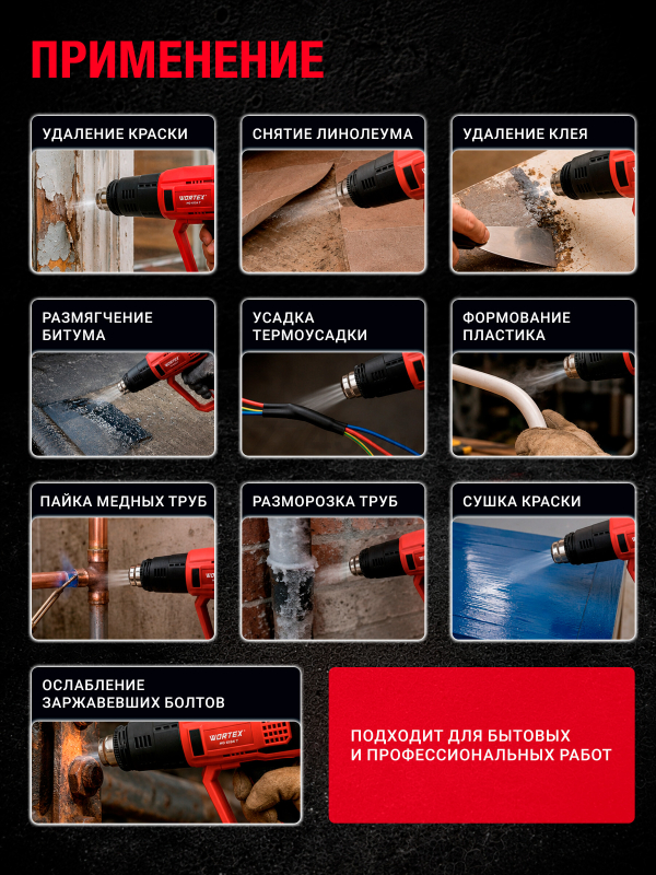 Фен строительный (термовоздуходувка) WORTEX HG 6124 T (1334742) - Фото 3