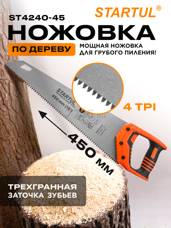 Ножовка по дереву 450 мм 4 TPI STARTUL Master (ST4240-45)