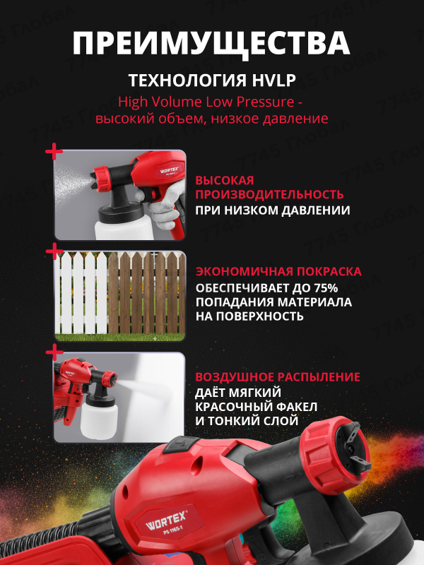 Краскораспылитель электрический WORTEX PS 1165-1 (1325733) - Фото 2