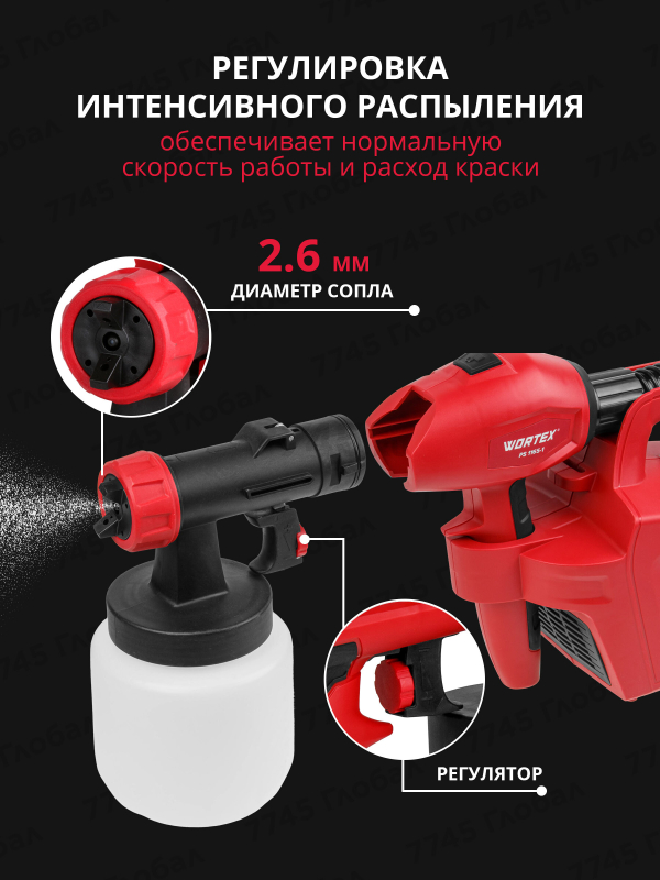Краскораспылитель электрический WORTEX PS 1165-1 (1325733) - Фото 3
