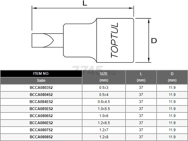 Головка 1/4" с насадкой шлицевой 6,5 мм TOPTUL (BCCA086E) - Фото 2