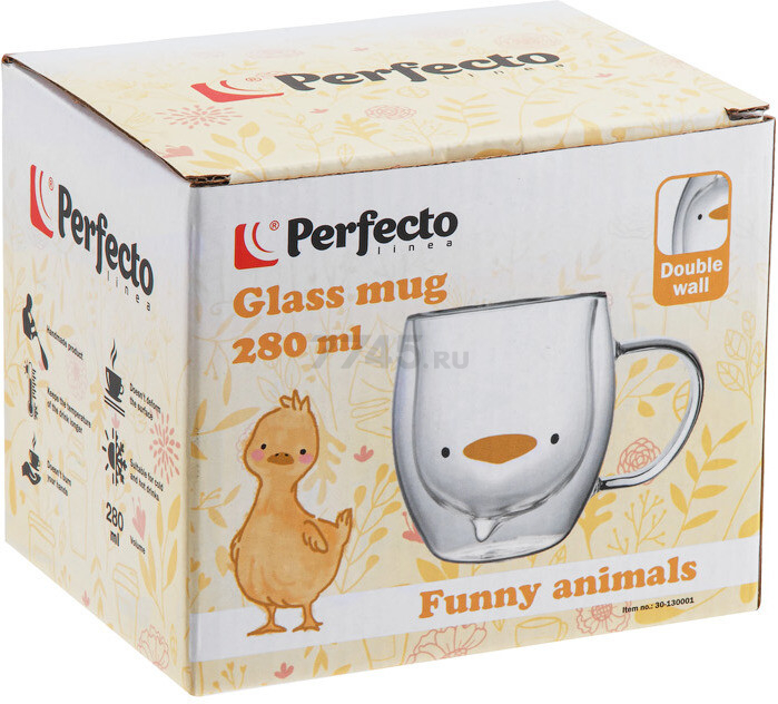 Кружка стеклянная PERFECTO LINEA Funny animals с двойными стенками 280 мл (30-130001) - Фото 3