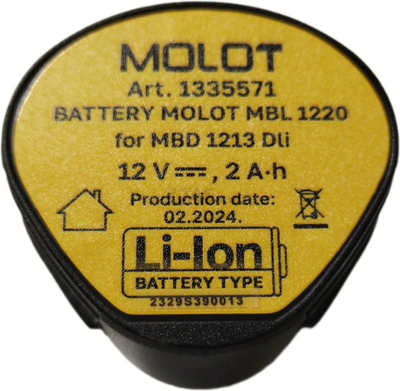 Аккумулятор 12 В 2 Ач Li-Ion MOLOT MBL 1220 для MBD 1213 DLi (1335571) - Фото 3