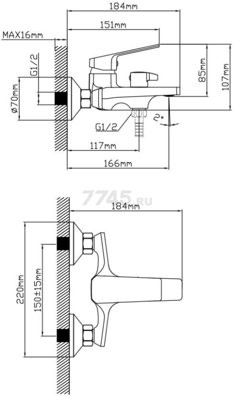 Смеситель для ванны AV ENGINEERING Win black (AVWIN3-BL165-130) - Фото 14