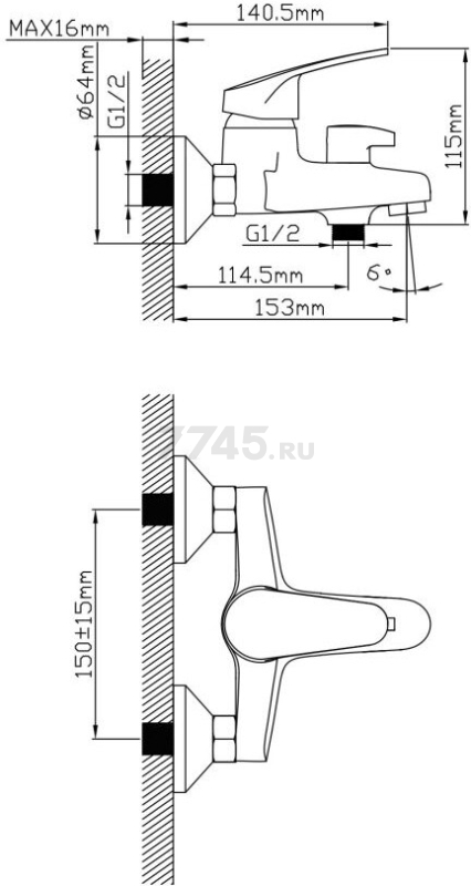 Смеситель для ванны AV ENGINEERING Rom (AVROM3-A105-330) - Фото 14