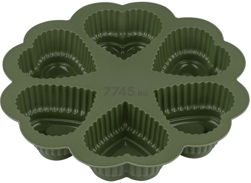 Форма для выпечки силиконовая круглая на 6 сердец 25х4,5 см PERFECTO LINEA Natural green (20-118818) - Фото 2