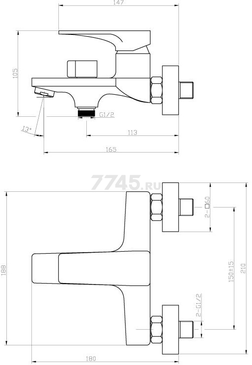 Смеситель для ванны AV ENGINEERING Dar (AVDAR3-51003) - Фото 2