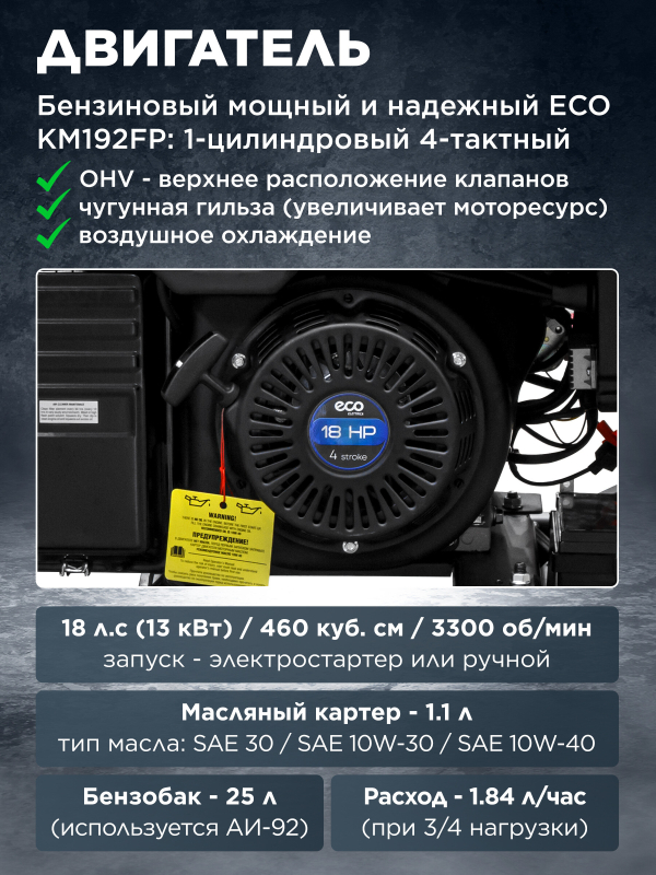 Генератор инверторный бензиновый ECO PE-10000ESI (EC1710-3) - Фото 4