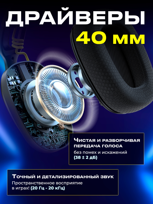 Наушники-гарнитура игровые беспроводные URZUS Black Shark (UR-5524117) - Фото 4