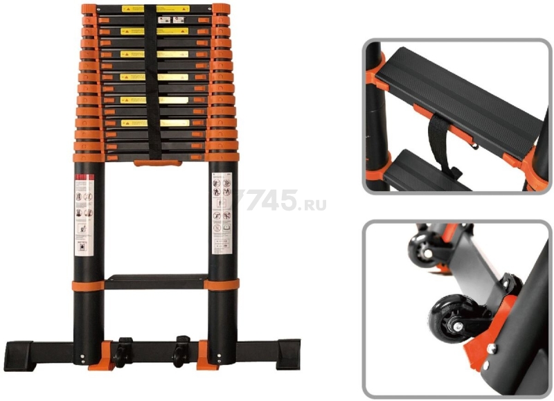 Лестница телескопическая алюминиевая приставная 350 см 8,5 кг STARTUL Black Line (ST9931-035) - Фото 8