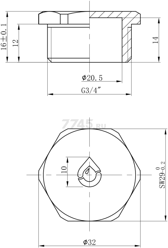 Заглушка латунная 3/4" с наружной резьбой AV ENGINEERING (AVE310004) - Фото 2