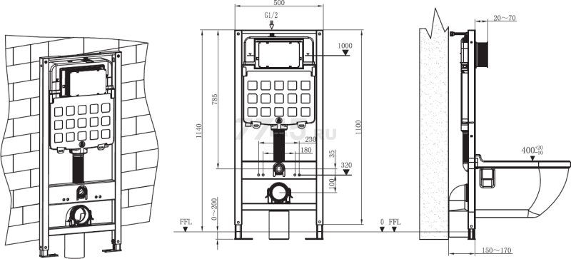Инсталляция для унитаза 3 в 1 с кнопкой 312 AV ENGINEERING (AVW31-312) - Фото 3