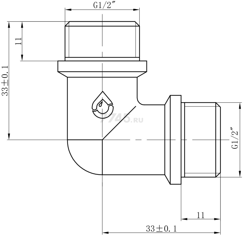 Угольник латунный 1/2" с наружной резьбой с ограничителем AV ENGINEERING (AVE307009) - Фото 2