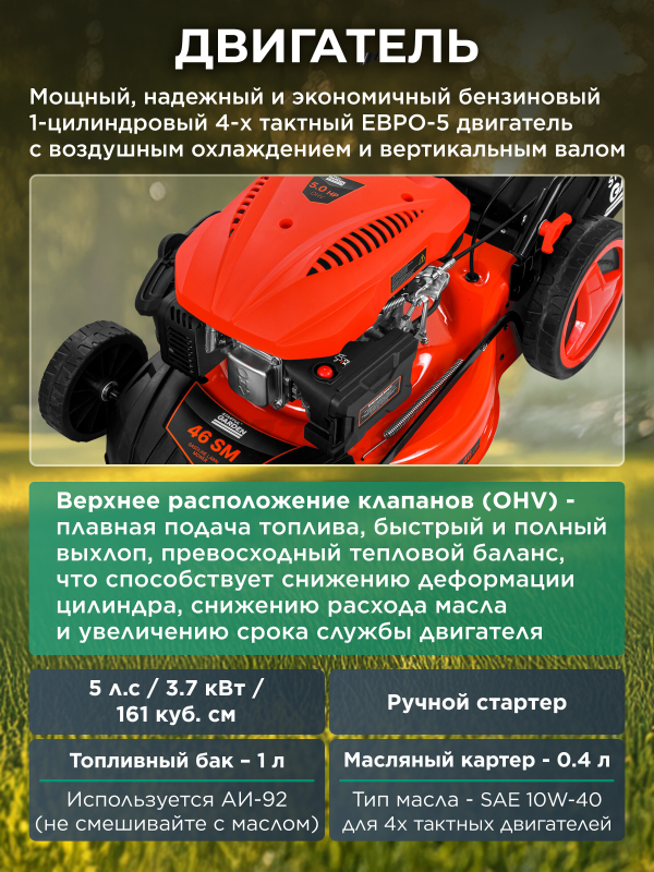 Газонокосилка бензиновая самоходная STARTUL Garden 46 SM (SG1015) - Фото 4