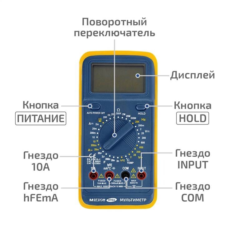 Мультиметр цифровой МЕГЕОН MY64 (к0000036558) - Фото 3