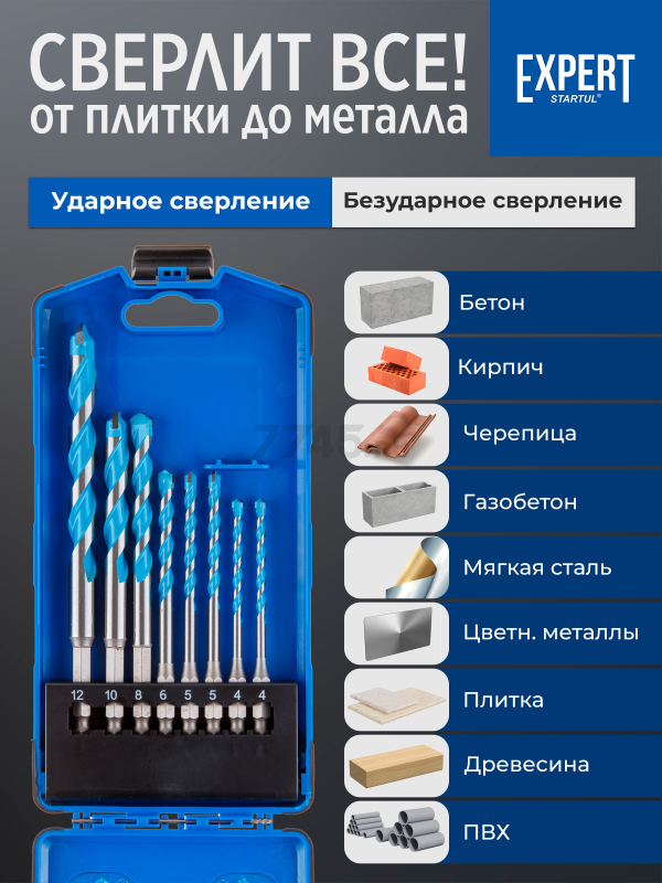 Набор сверл универсальных 4-12 мм 8 штук STARTUL MultiFunctional Expert (SE8303-08) - Фото 2
