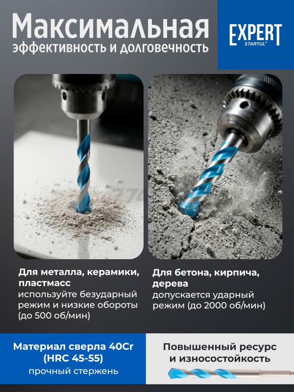 Набор сверл универсальных 4-12 мм 8 штук STARTUL MultiFunctional Expert (SE8303-08) - Фото 4