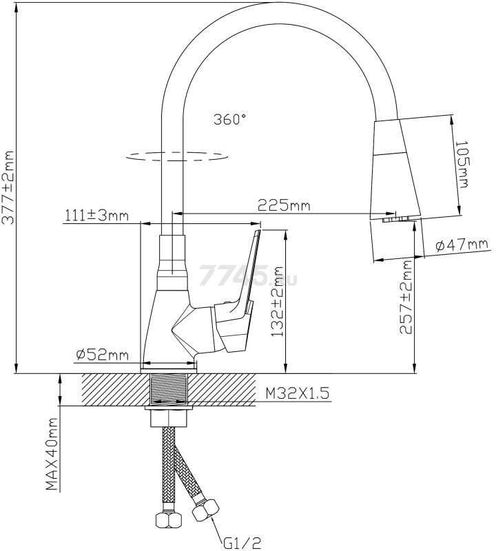 Смеситель для кухни ECONOCE серия 570 графит (EC0574BL) - Фото 11