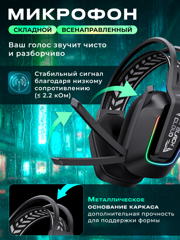 Наушники-гарнитура игровые беспроводные URZUS Black Cloud Wireless UR-5524123 - Фото 2