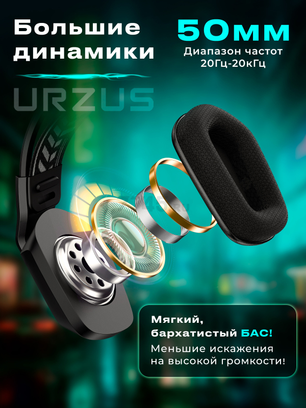 Наушники-гарнитура игровые беспроводные URZUS Black Cloud Wireless UR-5524123 - Фото 4