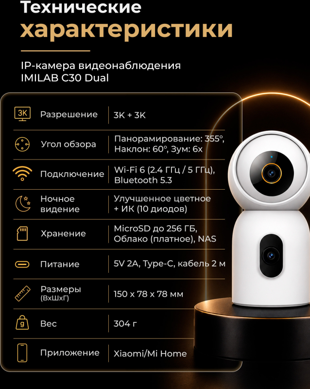 IP-камера видеонаблюдения IMILAB C30 dual 3k+3k (CMSXJ111A) - Фото 7