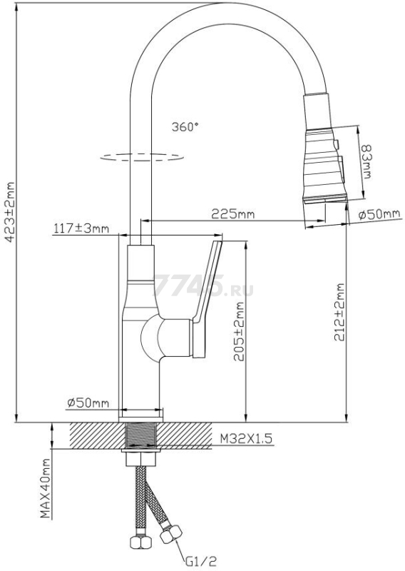 Смеситель для кухни ECONOCE D35 серия 730 черный (EC0733BL) - Фото 11