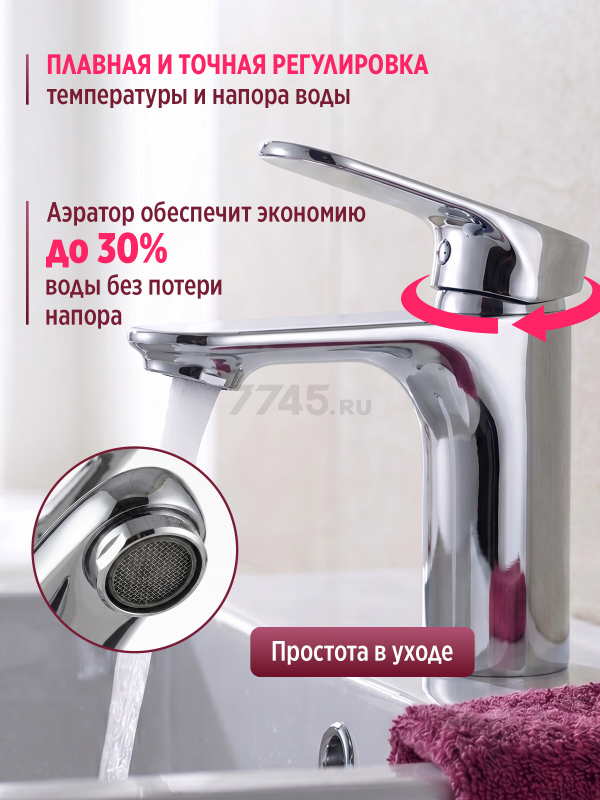 Смеситель для умывальника ECONOCE D35 серия 760 (EC0760) - Фото 3
