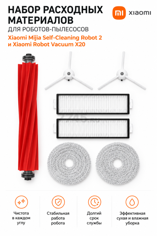 Набор аксессуаров для робота-пылесоса Xiaomi Mijia Self-Cleaning Robot 2, X20 BRUNER (MPVC-3628)