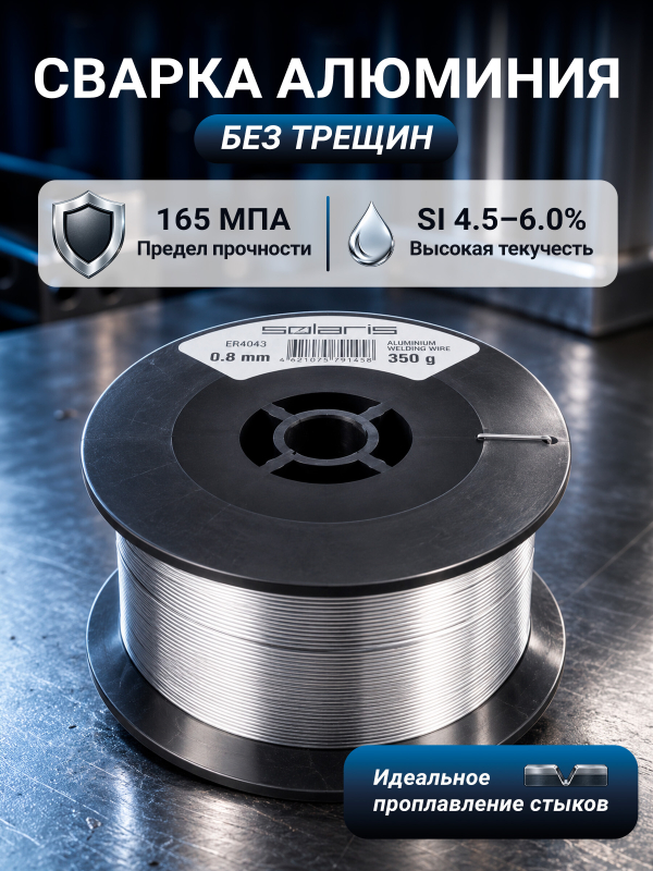 Проволока сварочная алюминиевая 0,8 мм SOLARIS ER4043 катушка 0,35 кг (WM-ER4043-08035) - Фото 3