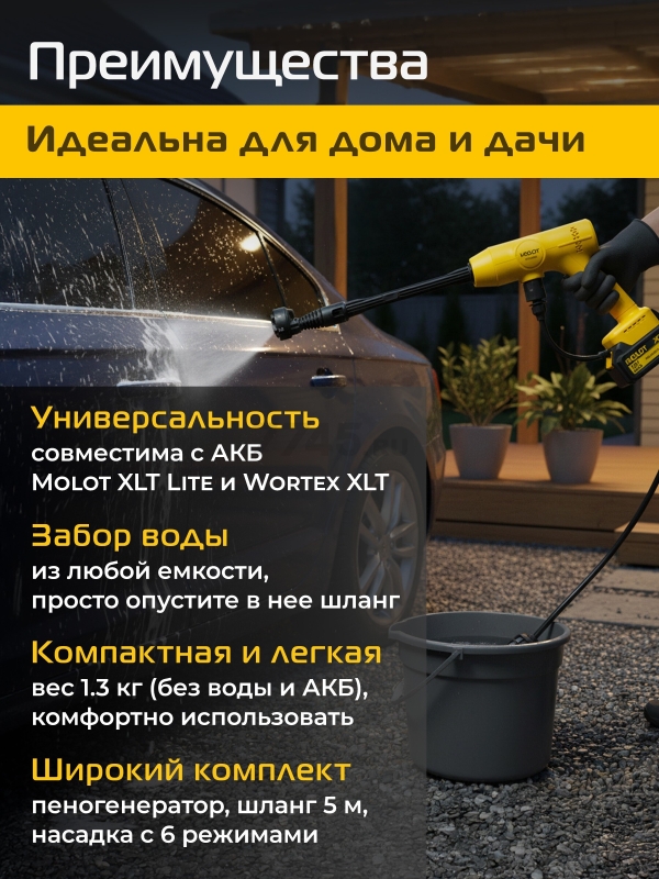 Мойка высокого давления (пистолет) аккумуляторная MOLOT MPW 1825 XLT Lite SET (2318011) - Фото 2