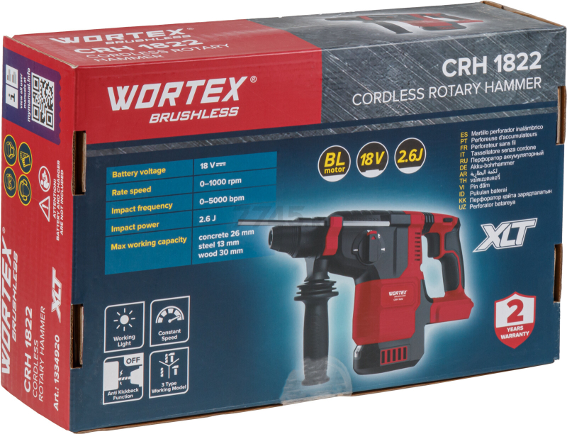 Перфоратор аккумуляторный WORTEX CRH 1822 XLT SOLO (1334920) - Фото 10