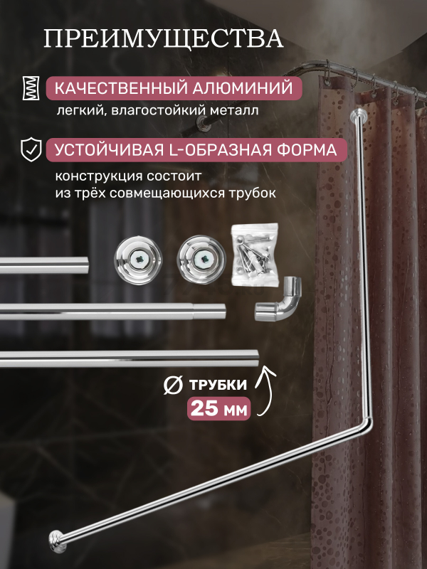 Карниз для ванной PERFECTO LINEA угловой 170х70 см (36-020105) - Фото 2